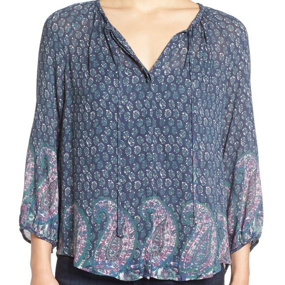 Lucky Brand Paisley Border Print Peasant Blouse - Picture 2 of 8
